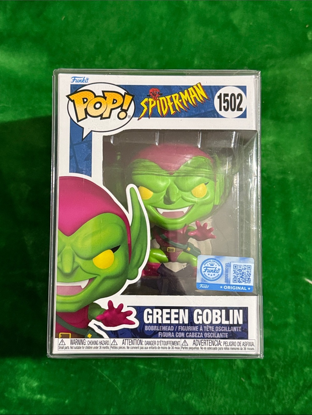 Funko Pop! Spider-Man Green Goblin Figure with Pink Hood and Yellow Eyes